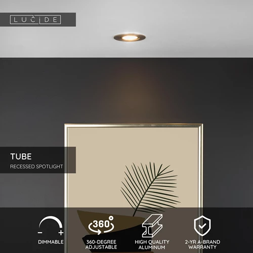 Lucide TUBE - Recessed spotlight - Ø 9,2 cm - 1xGU10 - Satin Chrome - USP